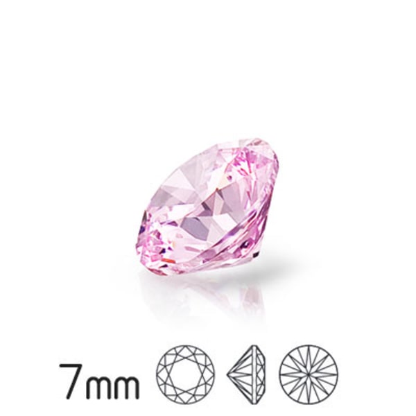 Kubisk zirkonia, 7mm, Preciosa round brilliant cut, Pink (rosa), rosa 1