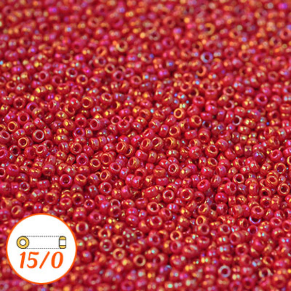 Miyuki seed beads 15/0, opaque red AB, 10g
