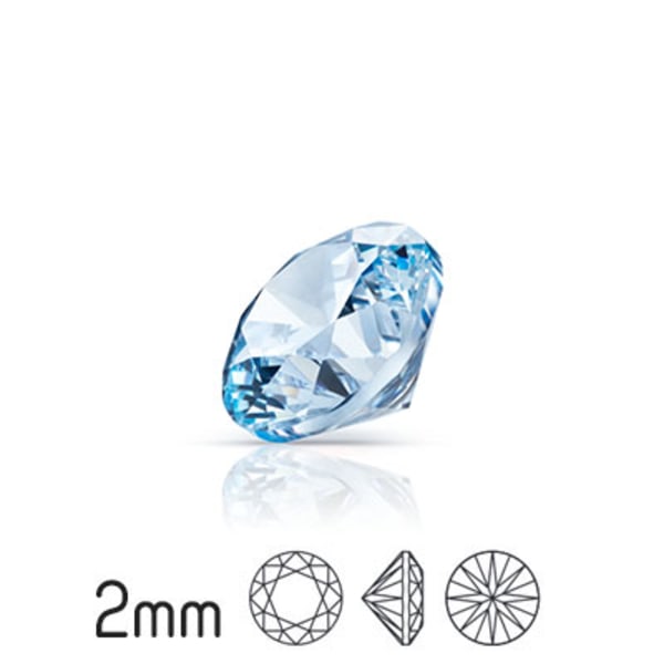 Kubisk zirkonia, 2mm, Preciosa round brilliant cut, Powder Blue blå 50