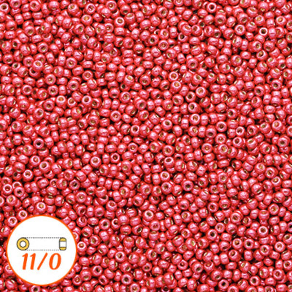 Miyuki seed beads 11/0, duracoat galvanized light cranberry, 10g röd