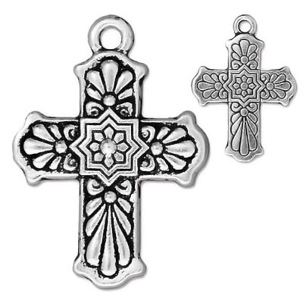 TierraCast berlock Talavera Cross, 21x29mm, silverpläterad, 1st silver