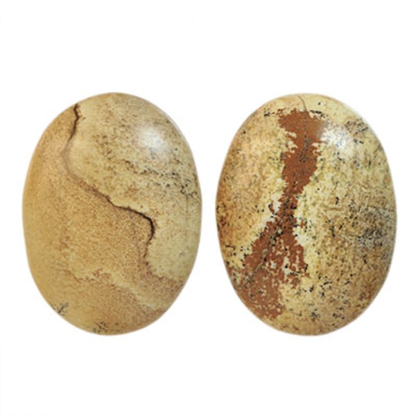 Cabochon, sidenmatt naturlig landskapsjaspis, 30x40mm oval, 1st brun