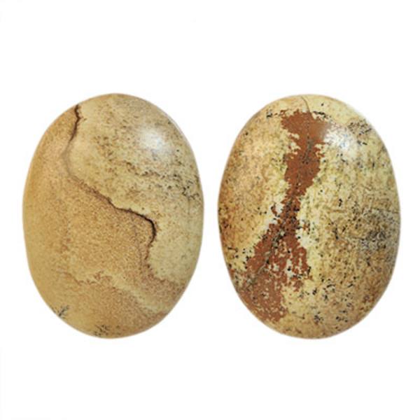 Cabochon, sidenmatt naturlig landskapsjaspis, 30x40mm oval, 1st brun