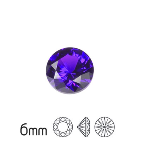 Kubisk zirkonia, 6mm, Preciosa round brilliant cut, Purple (lila lila 10