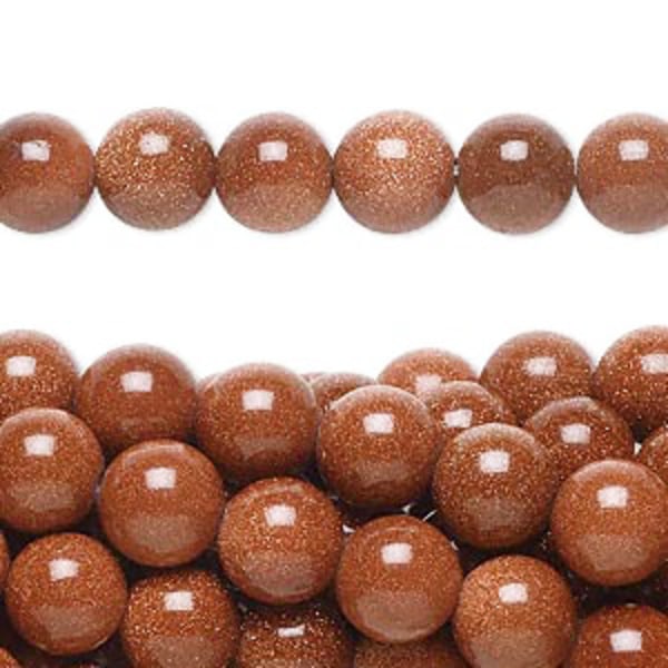 Pärlor av glas-aventurin/brun "guldsten", ca 7.6-8.1mm brun 48