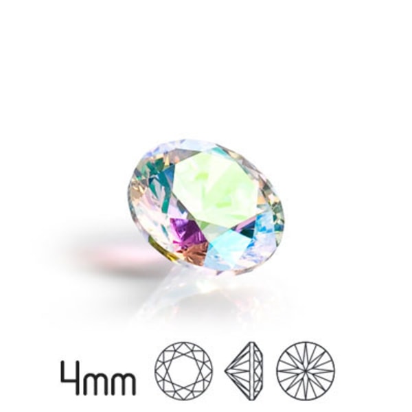 Kubisk zirkonia, 4mm, Preciosa round brilliant cut, White AB, 4/ transparent 4