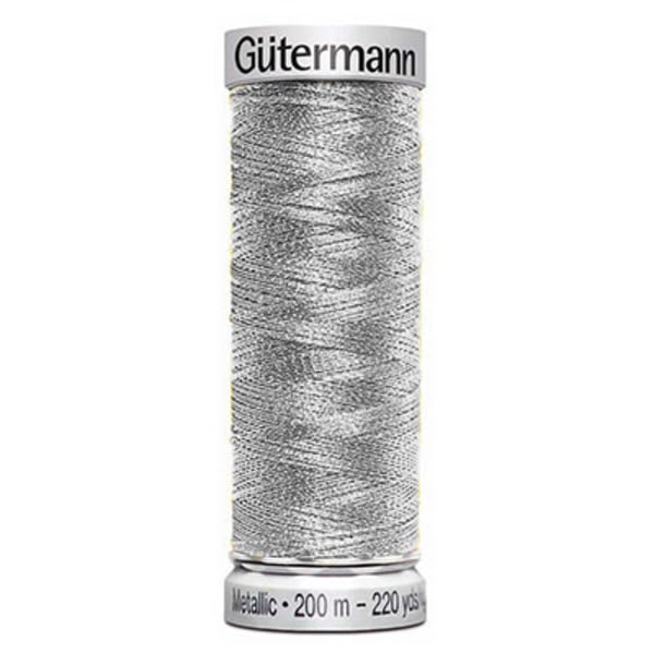 Gütermann metallic broderitråd, stål/mörkt silverfärgad, 200m silver