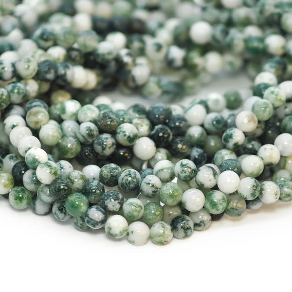 Små runda pärlor av naturlig grönspräcklig agat, ca 3.3mm, ca 12 grön