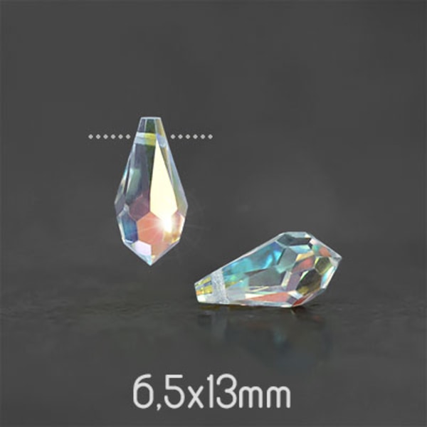Preciosa drop pendants, 6.5x13mm, Crystal AB, 4st transparent
