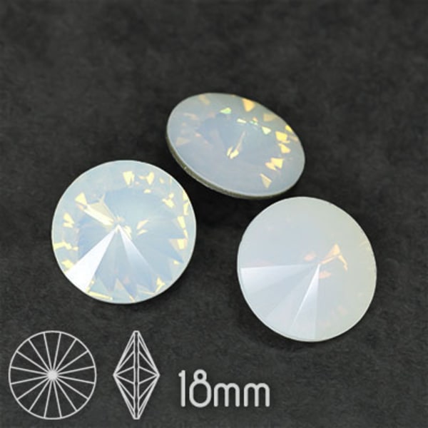 Aurora rivoli kristaller, 18mm, White Opal, 2st vit