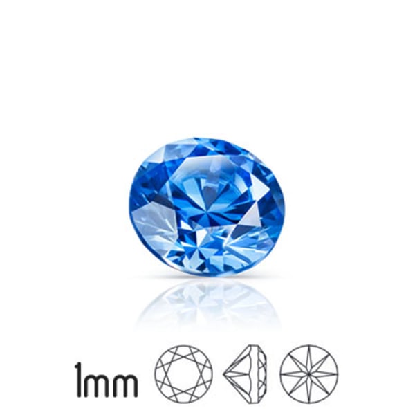 Kubisk zirkonia, 1mm, Preciosa round brilliant cut, Azure Blue P blå 50