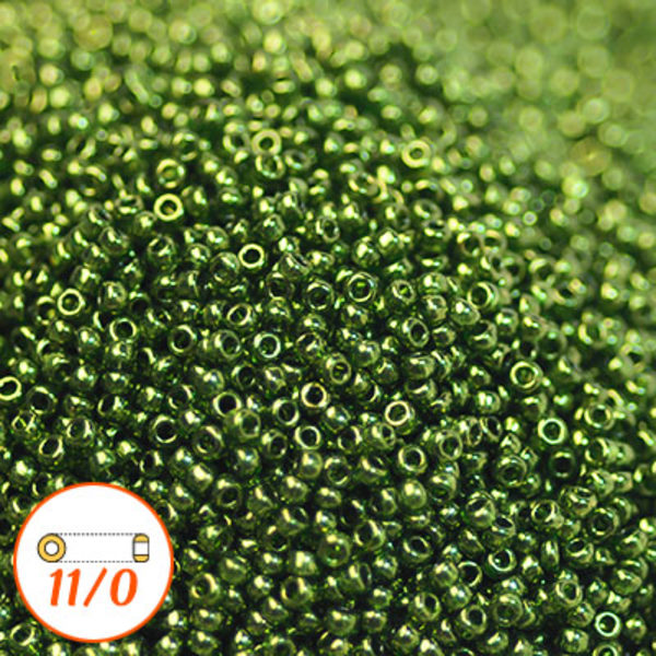 Miyuki seed beads 11/0, olive green gold luster, 10g grön
