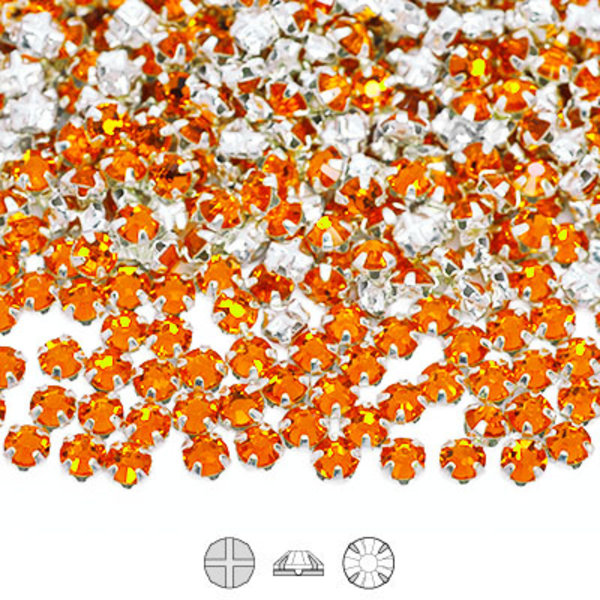 Preciosa rose montées, SS10 (ca 3mm), silver/Sun, 30st orange