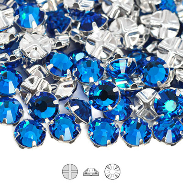 Preciosa rose montées, SS30 (ca 6.5mm), silver/Capri Blue, 10st blå