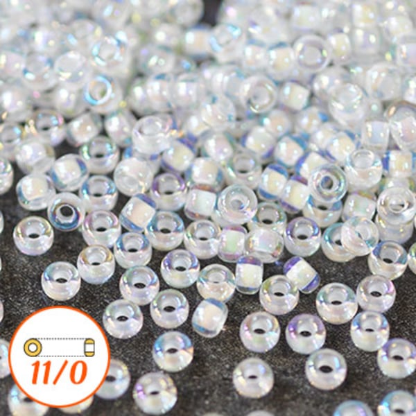 Miyuki seed beads 11/0, white-lined crystal AB, 10g