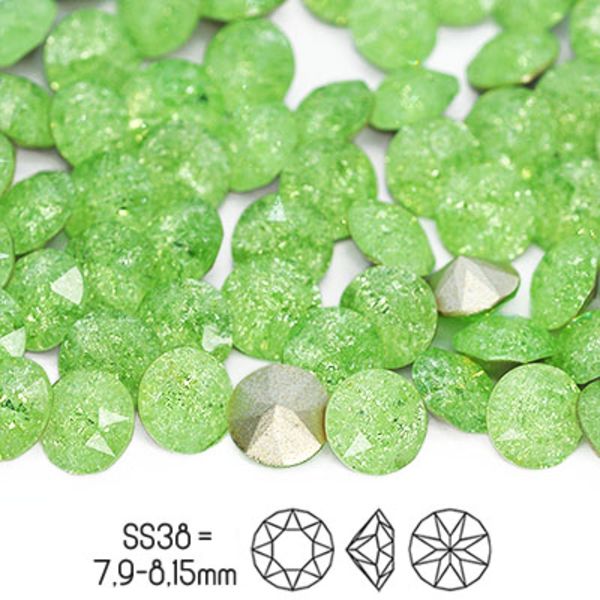 Aurora chatons, SS38 (ca 8mm), Peridot Ice, 4st grön