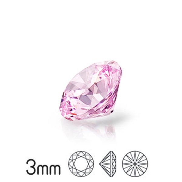 Kubisk zirkonia, 3mm, Preciosa round brilliant cut, Pink (rosa), rosa 10