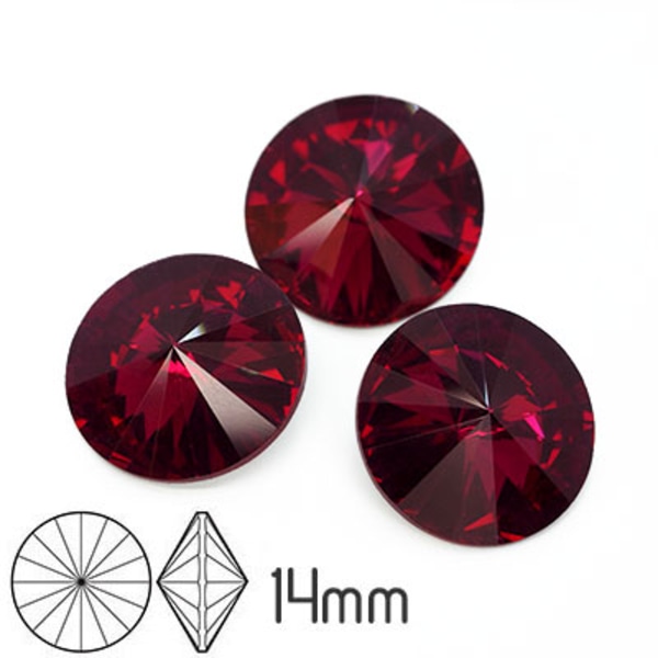 Aurora rivoli kristaller, 14mm, Fuchsia, 2st röd