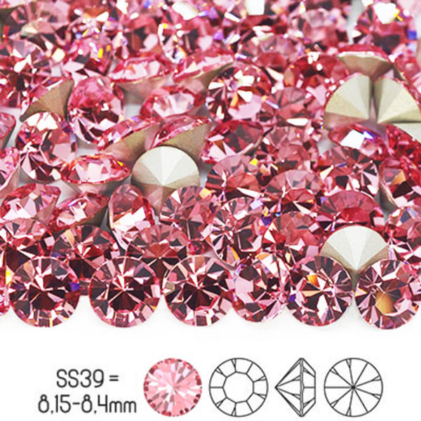 Preciosa chatons, SS39 (ca 8mm), Light Rose, 4st blå