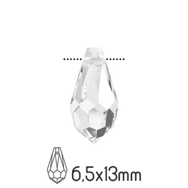 Preciosa drop pendants, 6.5x13mm, Crystal, 4st transparent