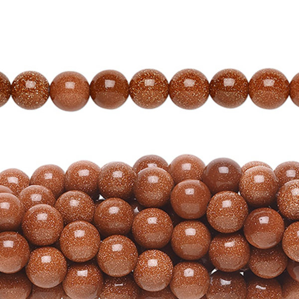 Pärlor av glas-aventurin/brun "guldsten", ca 6.6mm brun 20