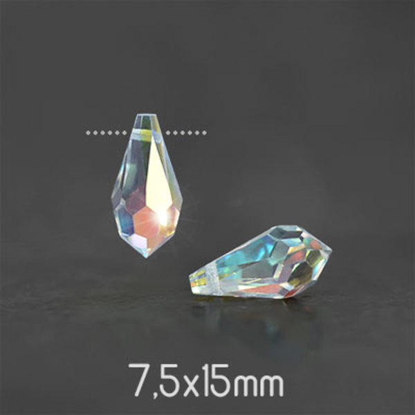 Preciosa drop pendants, 7.5x15mm, Crystal AB, 4st transparent