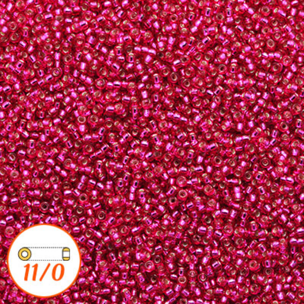 Miyuki seed beads 11/0, silver-lined dyed raspberry, 10g röd