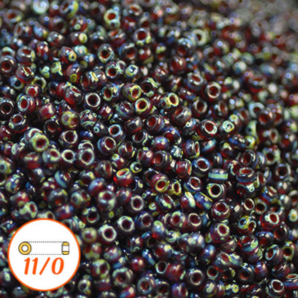 Miyuki seed beads 11/0, Picasso garnet, 10g brun
