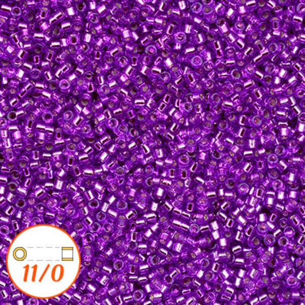 Miyuki Delica 11/0, silver-lined dyed bright violet, 5g