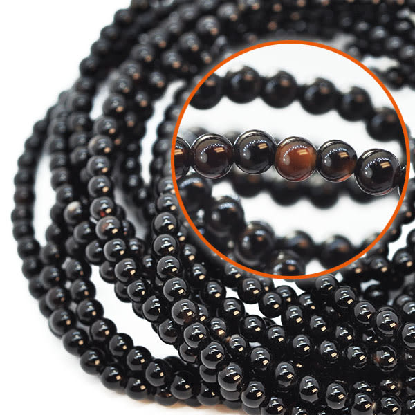 Små runda pärlor av naturlig, mörkbrun/svarttonad agat, ca 3.2mm svart