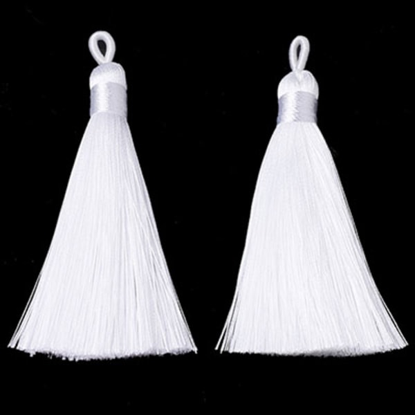 Tassels av polyester, ca 8-9cm, vita, 2st vit