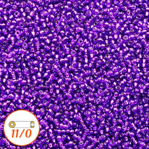 Miyuki seed beads 11/0, silver-lined dyed bright violet, 10g lila
