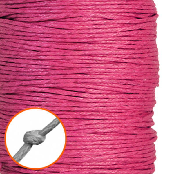 Vaxad bomullssnöre, ca 1mm, mörkrosa, 10m rosa