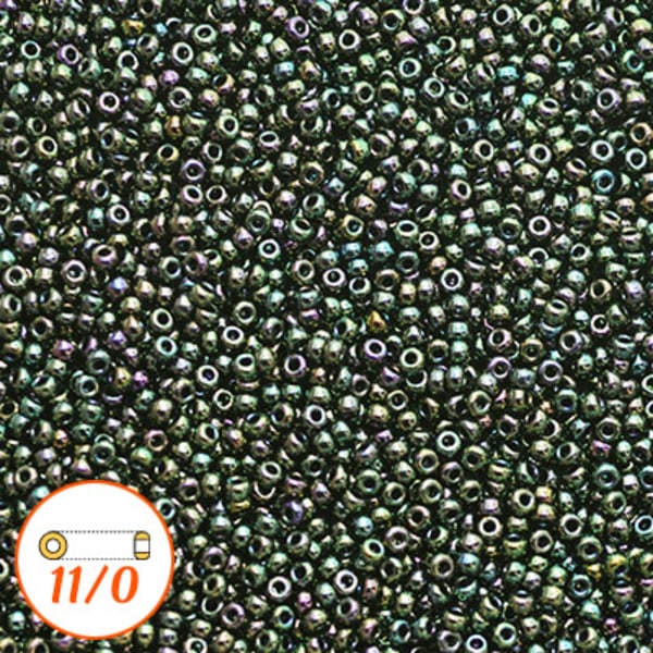 Miyuki seed beads 11/0, green iris, 10g grön