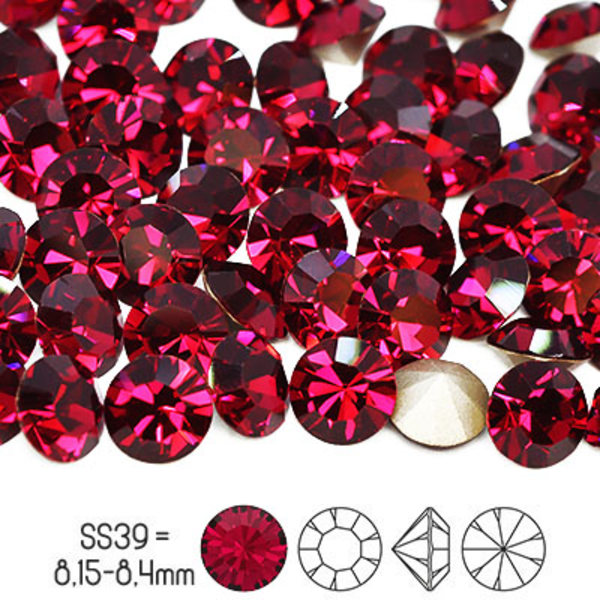 Preciosa chatons, SS39 (ca 8mm), Ruby, 4st röd