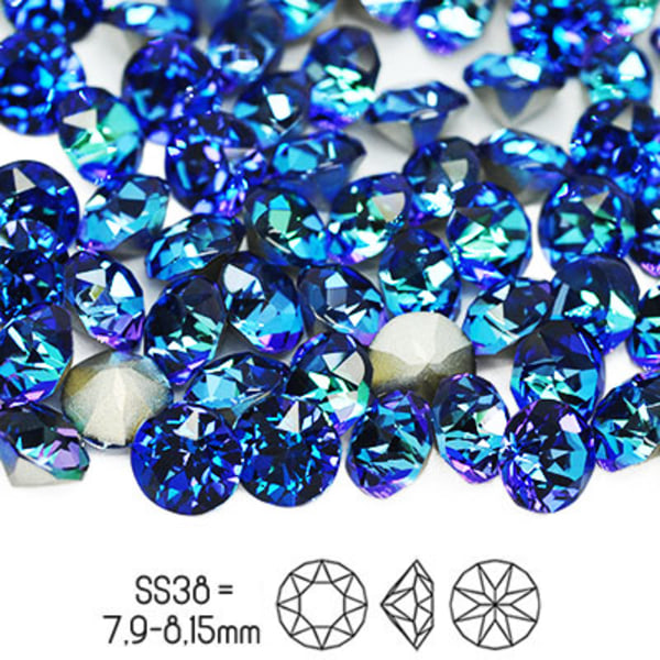 Aurora chatons, SS38 (ca 8mm), Crystal Bermuda Blue, 4st blå