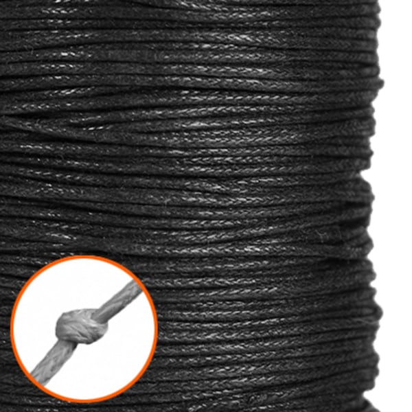 Vaxad bomullssnöre, ca 1mm, svart, 10m svart