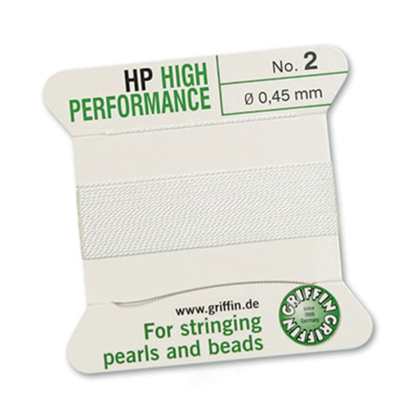 Griffin High Performance: extremt stark vit tråd med nål, 2m, vä vit №10 (0,9мм)