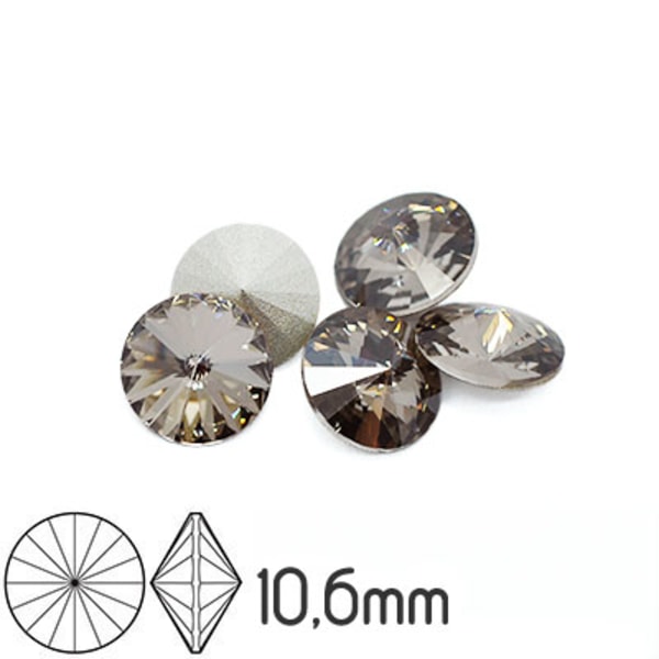 Preciosa rivoli kristaller, 10.6mm (SS47), Crystal Velvet, 2st grå