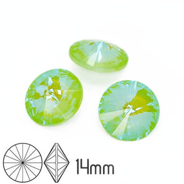 Aurora rivoli kristaller, 14mm, Crystal Mint Green DeLite, 2st grön