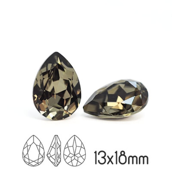 Preciosa kristall, 18x13mm Baroque Pear, Black Diamond, 1st grå