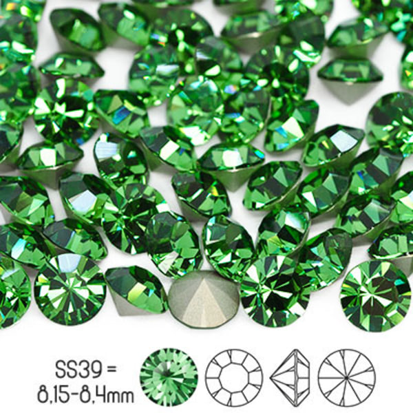 Preciosa chatons, SS39 (ca 8mm), Erinite, 4st grön