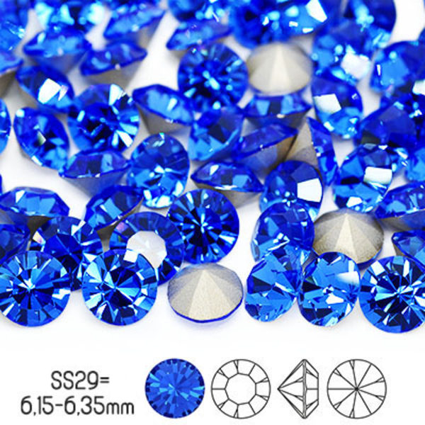 Preciosa chatons, SS29 (ca 6mm), Sapphire, 12st blå