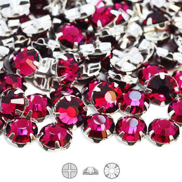 Preciosa rose montées, SS30 (ca 6.5mm), silver/Ruby, 10st röd