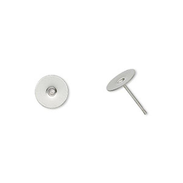 Öronstift av rostfritt kirurgiskt stål, 8mm platta, 2 par silver
