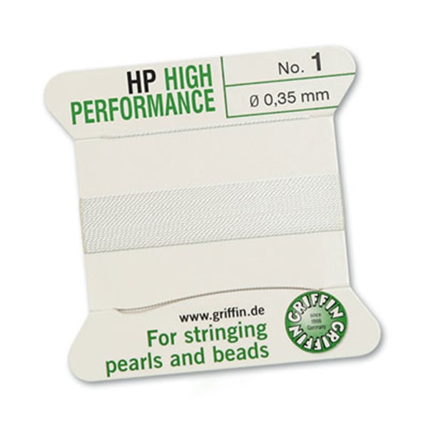 Griffin High Performance: extremt stark vit tråd med nål, 2m, vä vit №10 (0,9мм)
