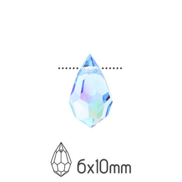 Preciosa drop pendants, 6x10mm, Lt. Sapphire AB, 4st blå