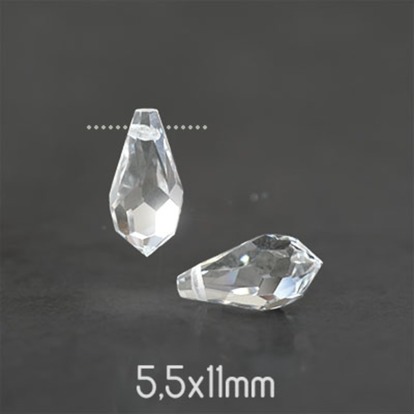 Preciosa drop pendants, 5.5x11mm, Crystal, 4st transparent