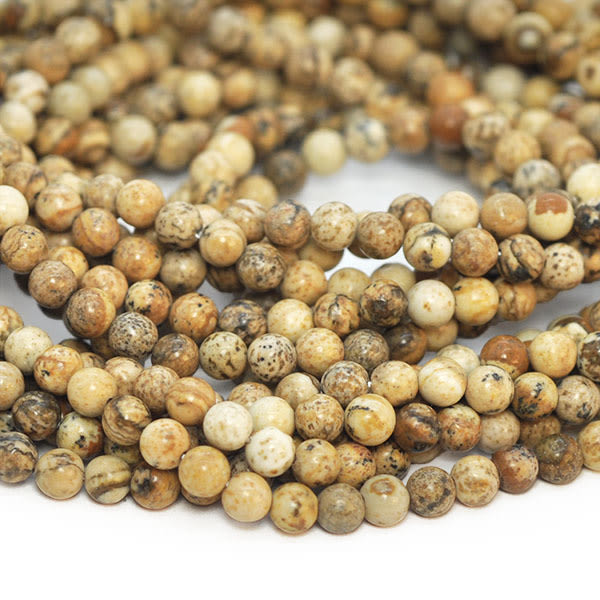 Små runda pärlor av naturlig landskapsjaspis, ca 3.6mm, ca 110st brun