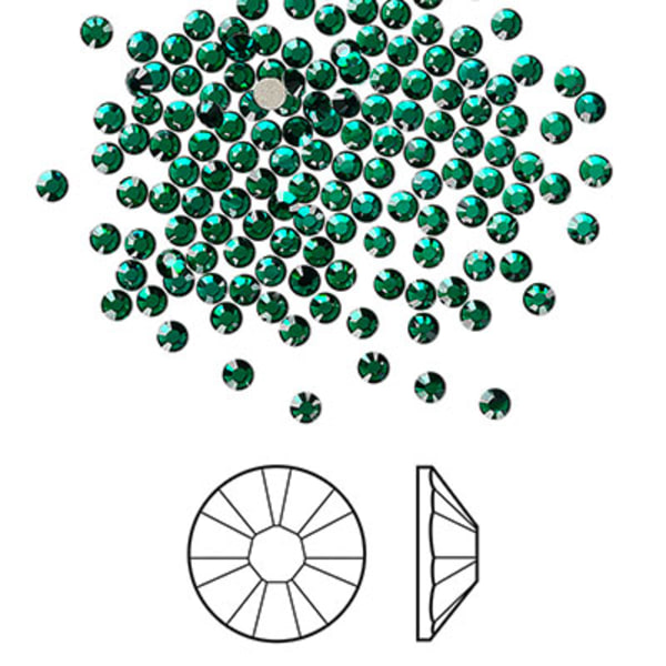 Swarovski flat back strass, 2.1-2.3mm, emerald, 20-pack grön